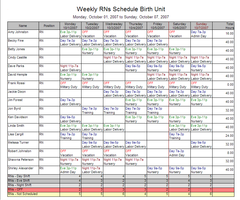 Monthly Staff Scheduling Template