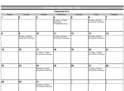 Customer Monthly Appointment Calendar